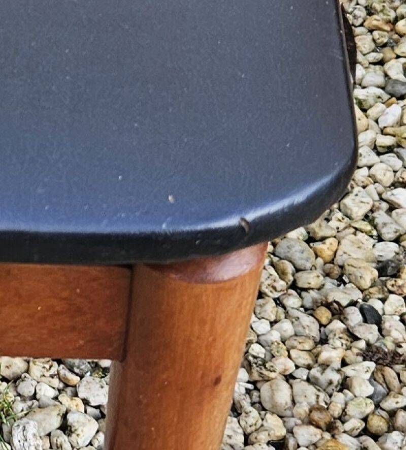 4 Scandinavian Design Chairs in Teak with Black Skai Upholstery 1960