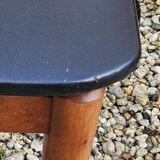 4 Scandinavian Design Chairs in Teak with Black Skai Upholstery 1960