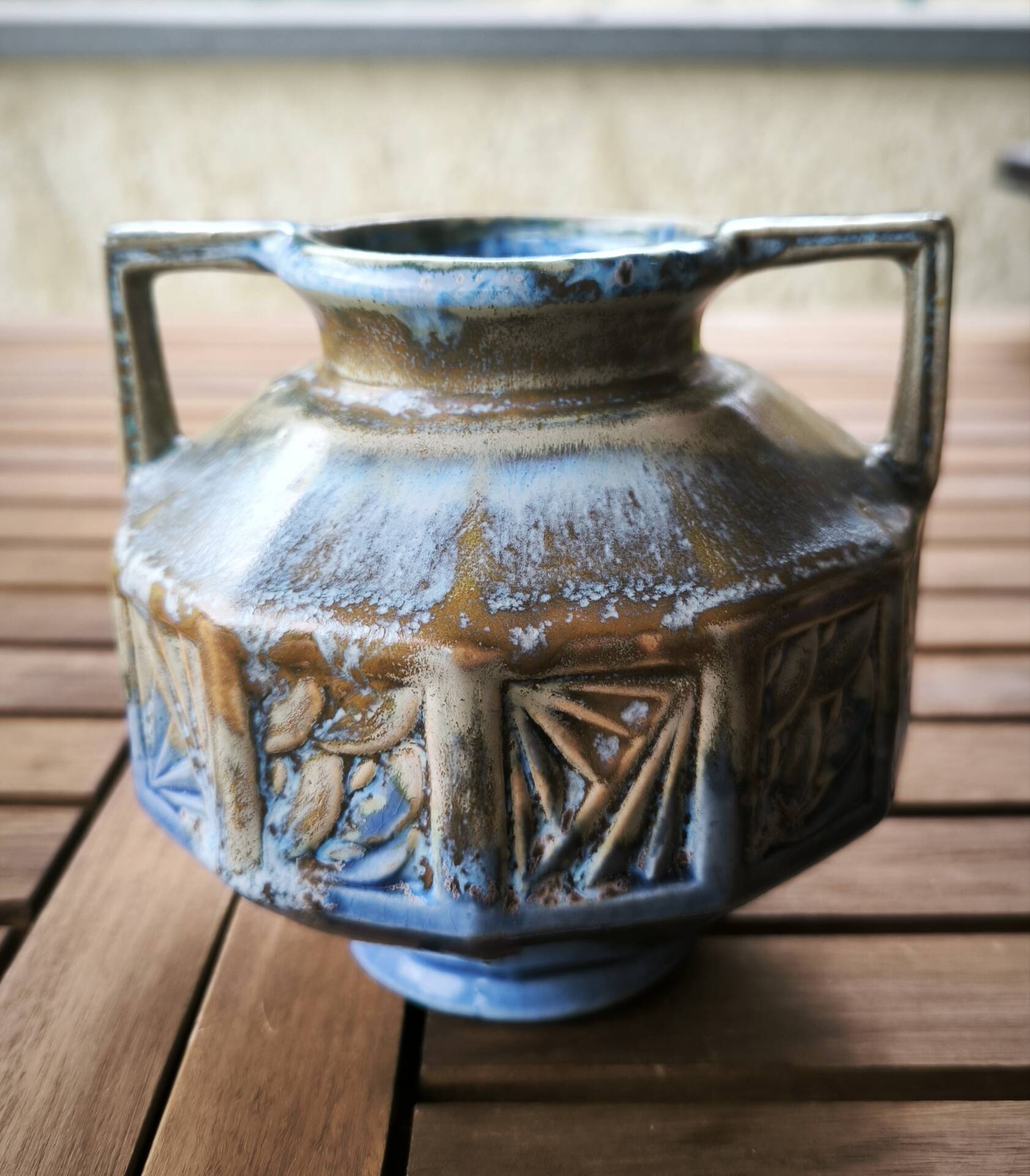 Art Deco octagonal vase in flamed stoneware – signed Alpho (Alphonse Mouton)