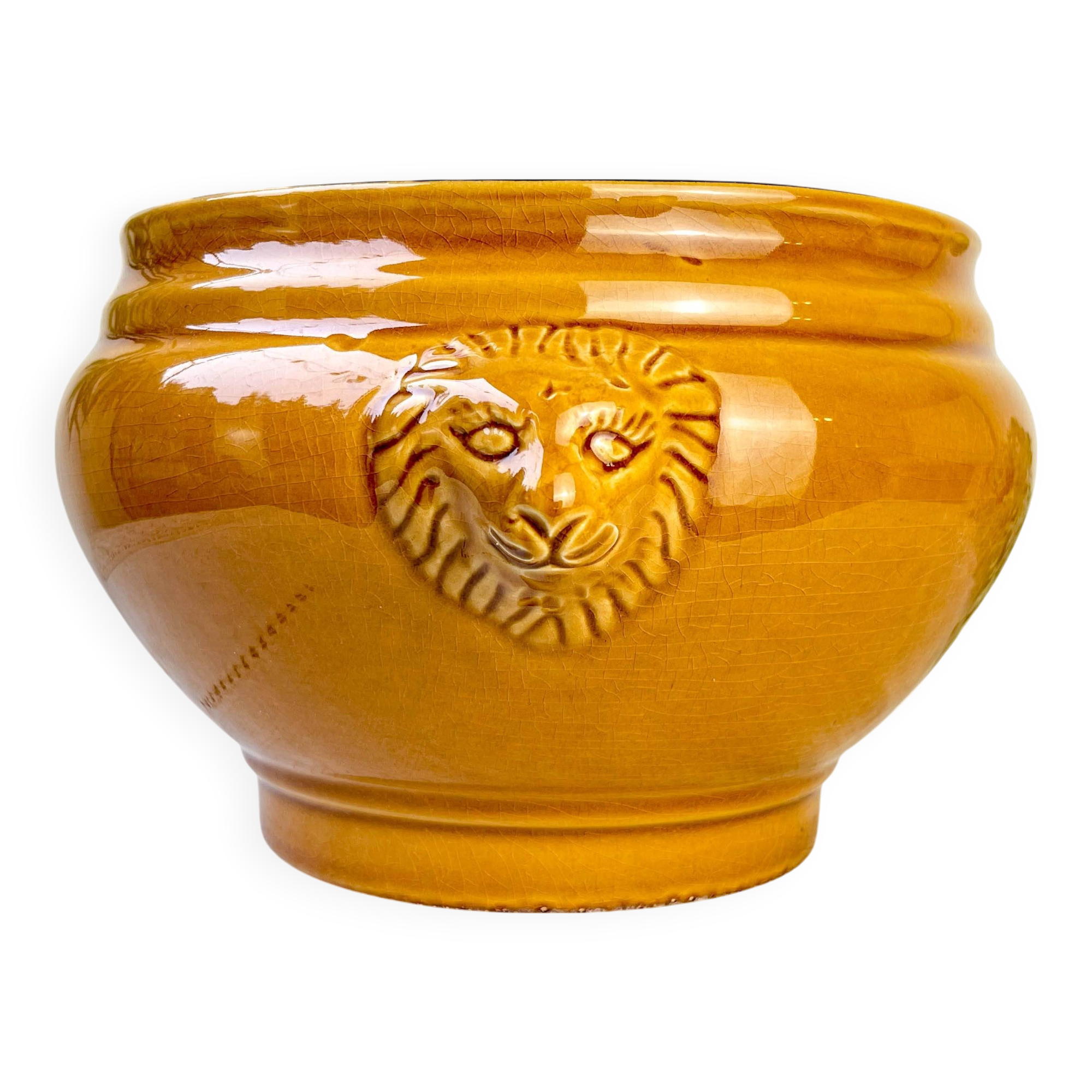 Vintage Ceramic Lion Head Soup Tureen - Honey, Made in France