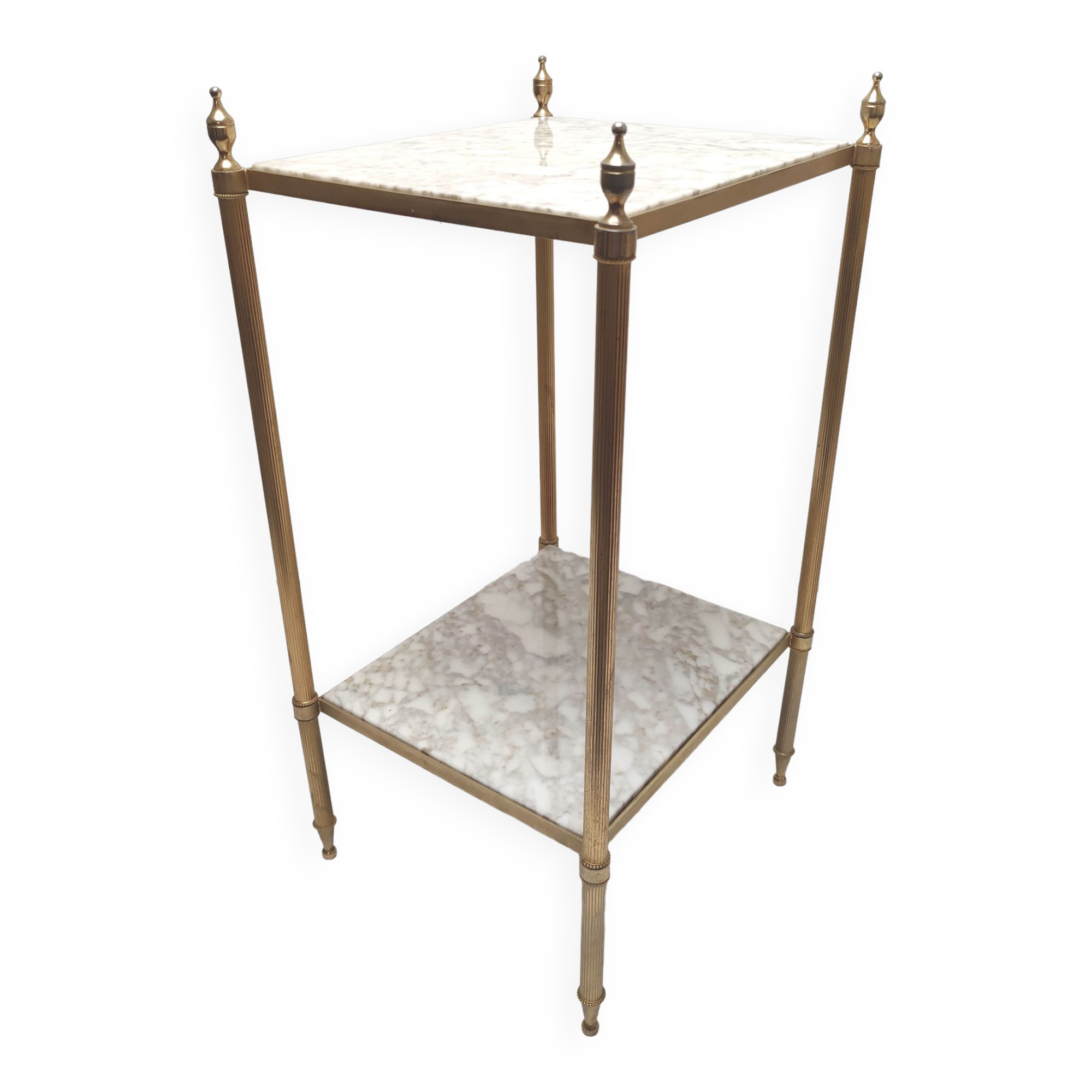 Fifth wheel end of golden sofa and white marble