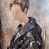 1966 vintage "seated figure" modernist style swedish portrait oil painting, framed