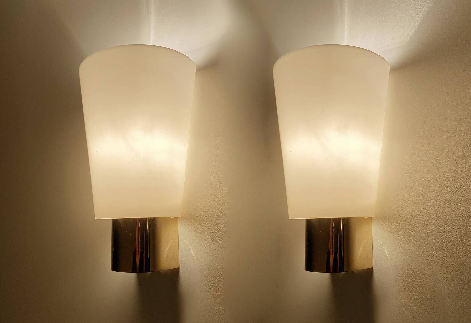 Set of 3 Vintage Limburg Wall Lights Gilded with fine gold, Glass