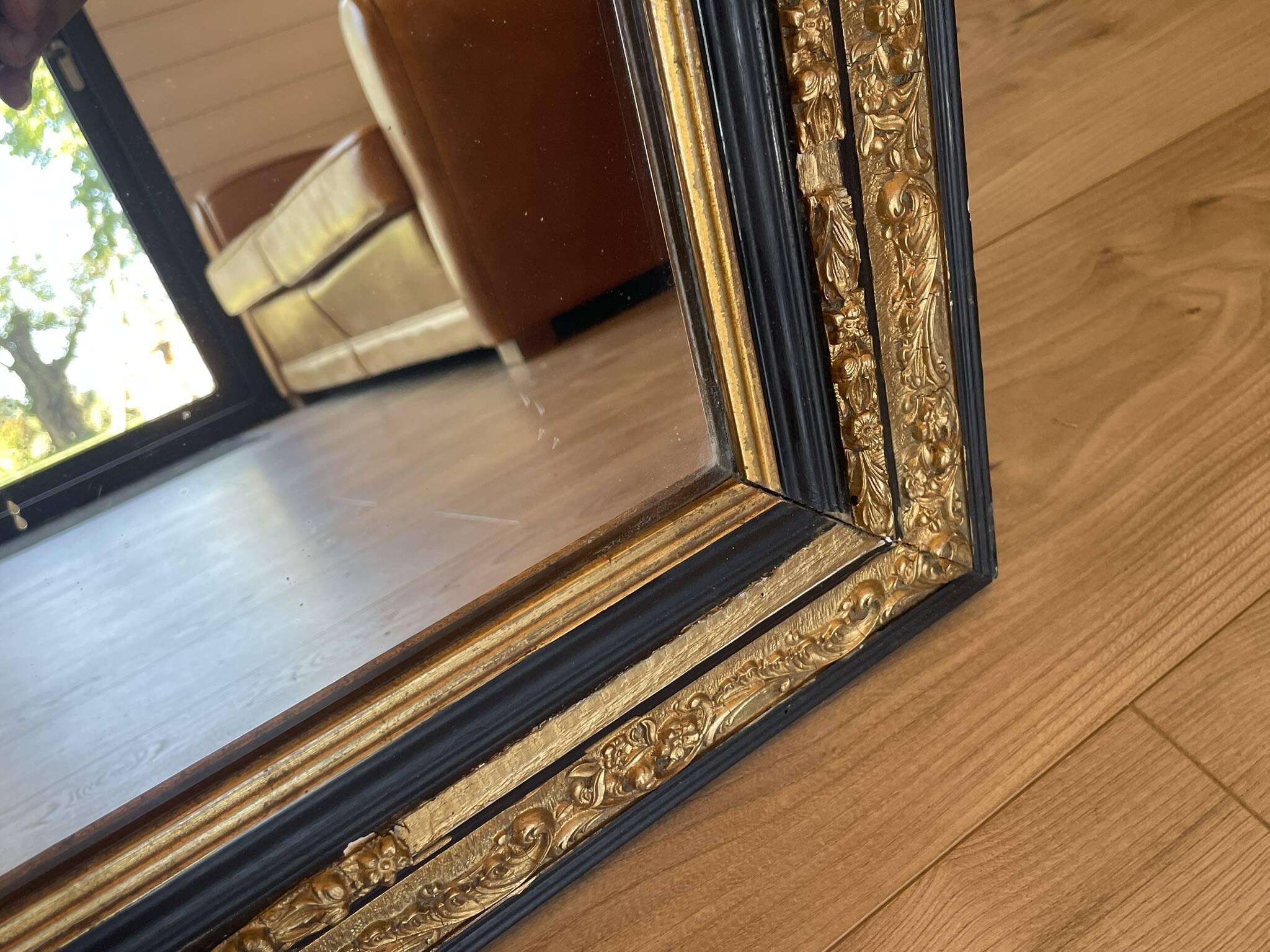Authentic Antique Mercury Mirror with Parcloses and Ears – Golden Patina