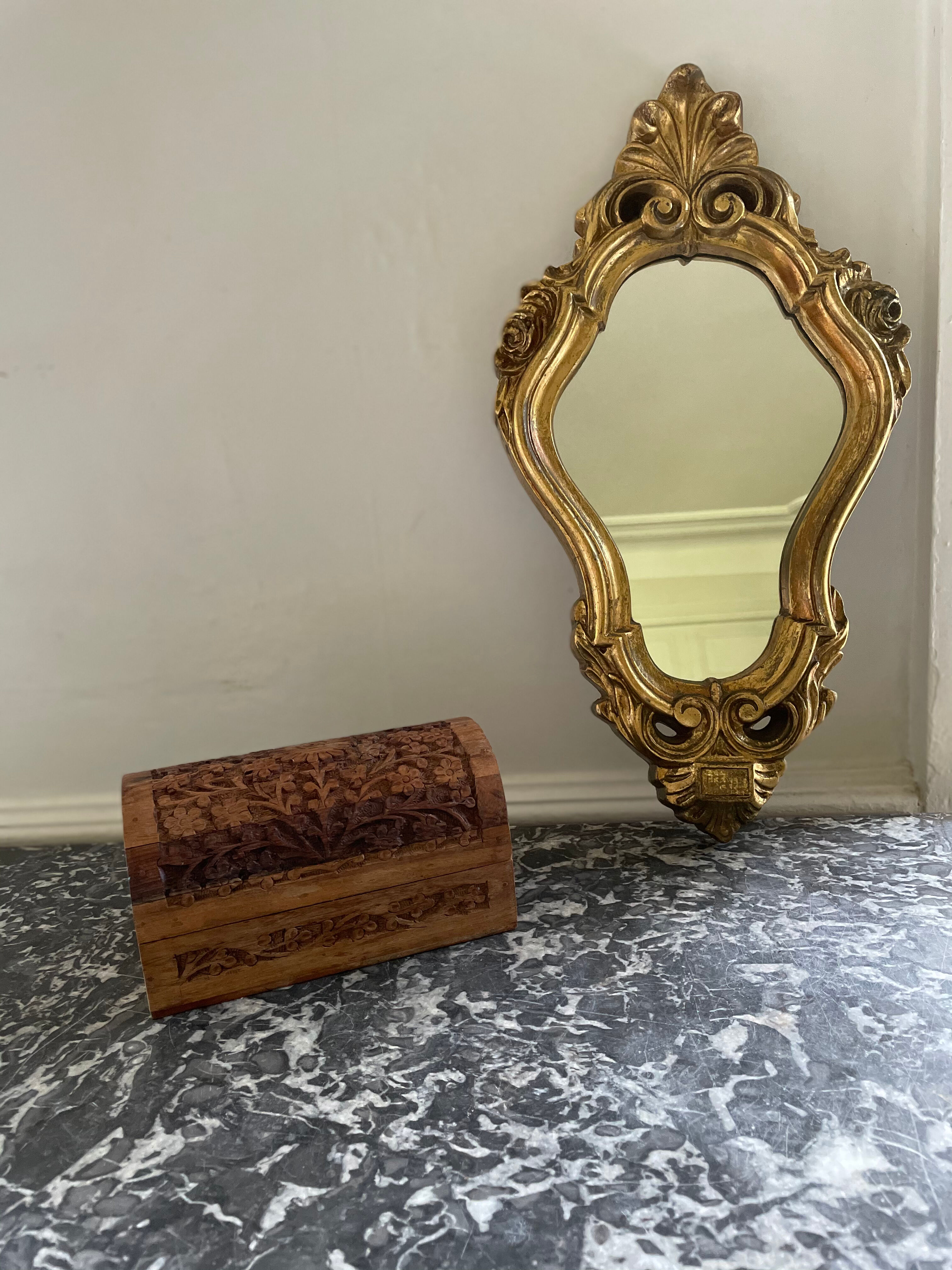 Golden mirror decorated with rose 60s - 43x23cm