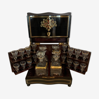 Cave a liqueur complète boulle coffret Napoléon III boite marqueterie xix siècle