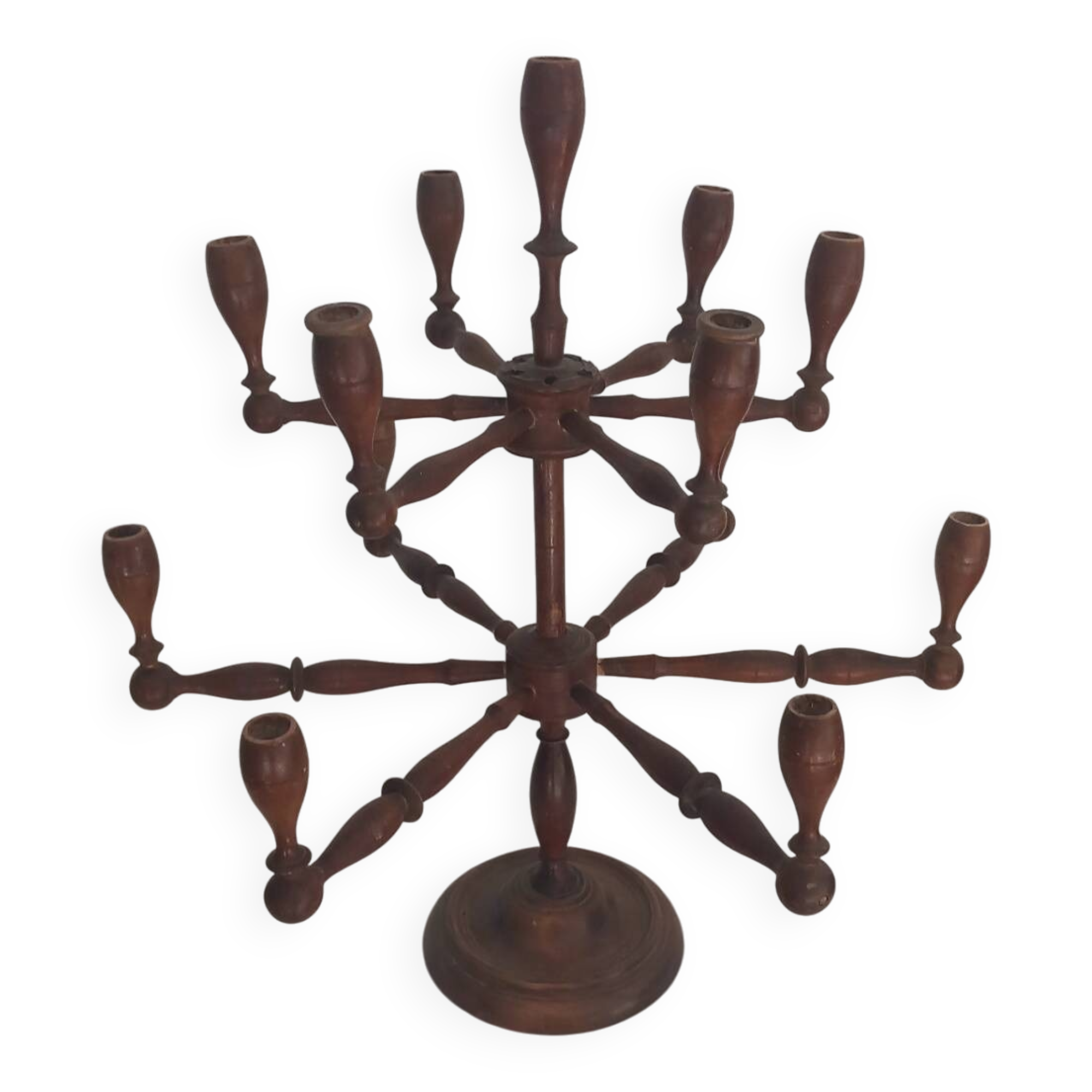 Large vintage turned wooden candelabrum - Brutalist and raw spirit