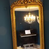 Miroir XIXème en bois stuqué doré 90 x 180 cm