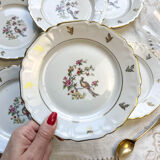 6 Limoges Berry porcelain plates with bird of paradise motif