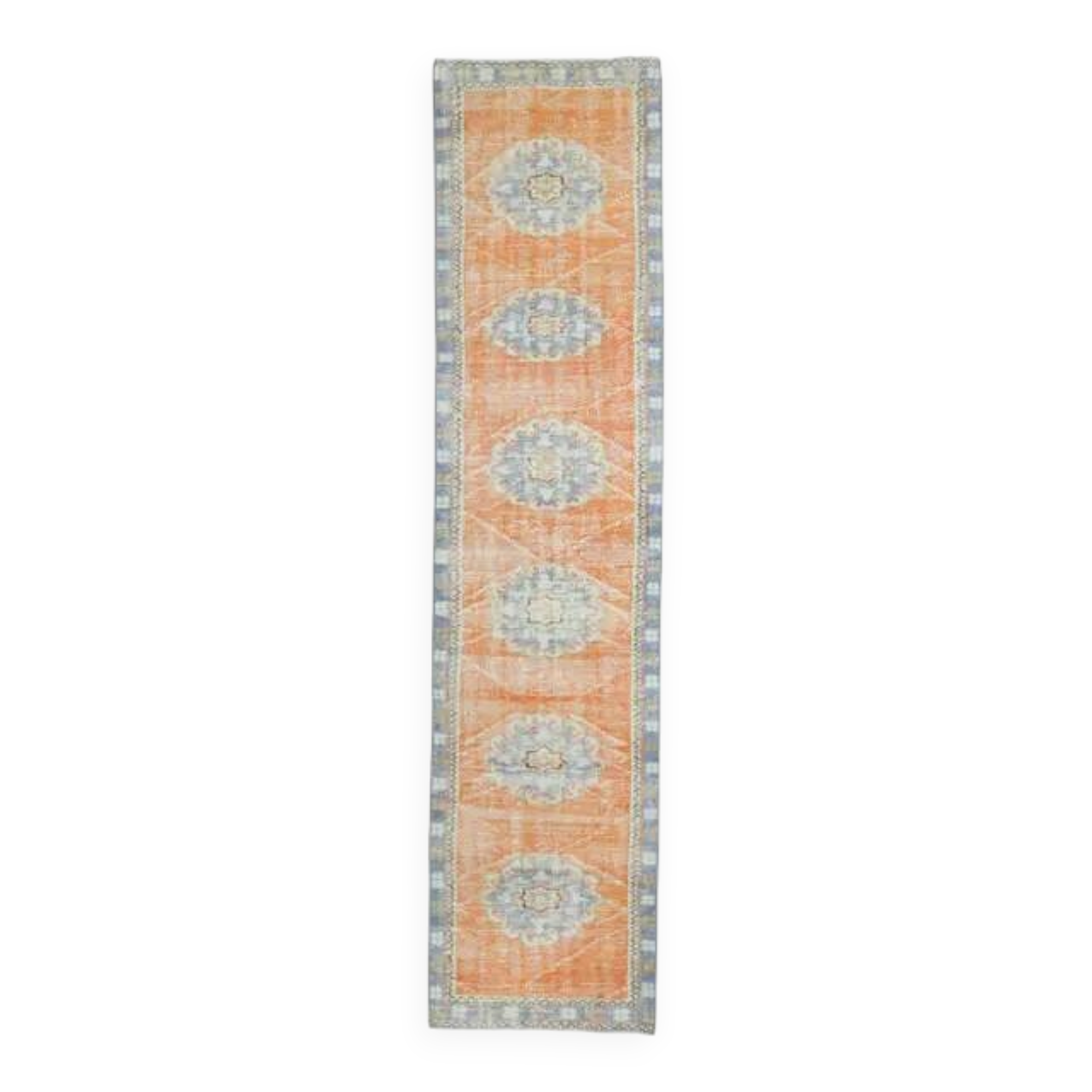Vintage Turkish Oushak Handmade Wool Cotton Orange Runner 77x325