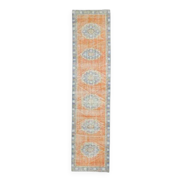 Vintage Turkish Oushak Handmade Wool Cotton Orange Runner 77x325