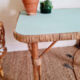 Rattan coffee table blue top