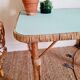 Table basse rotin plateau bleu