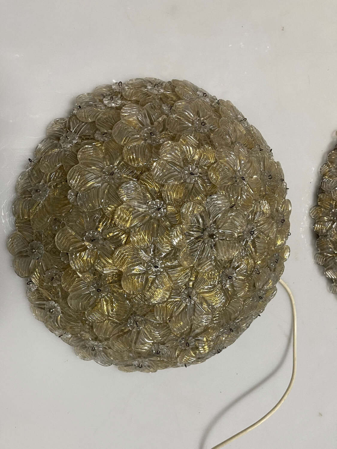 Murano Glass Flower Seguso Flushmounts Set of 2 1960’s