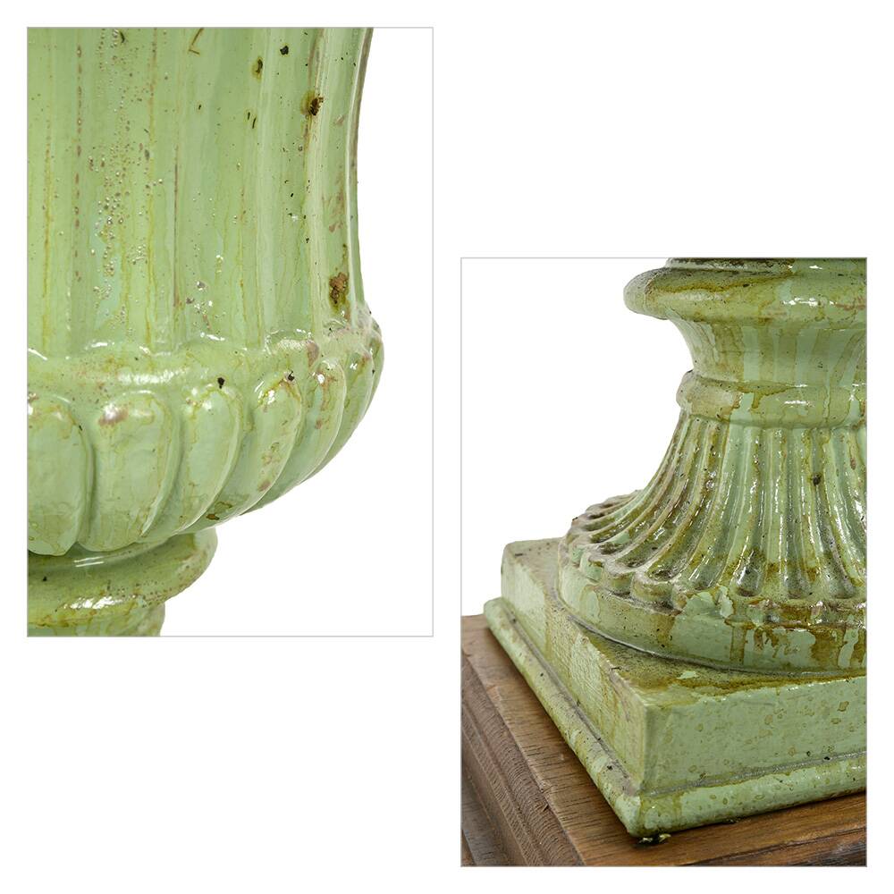 Pair of Medici cast iron vases with green patina