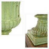 Pair of Medici cast iron vases with green patina