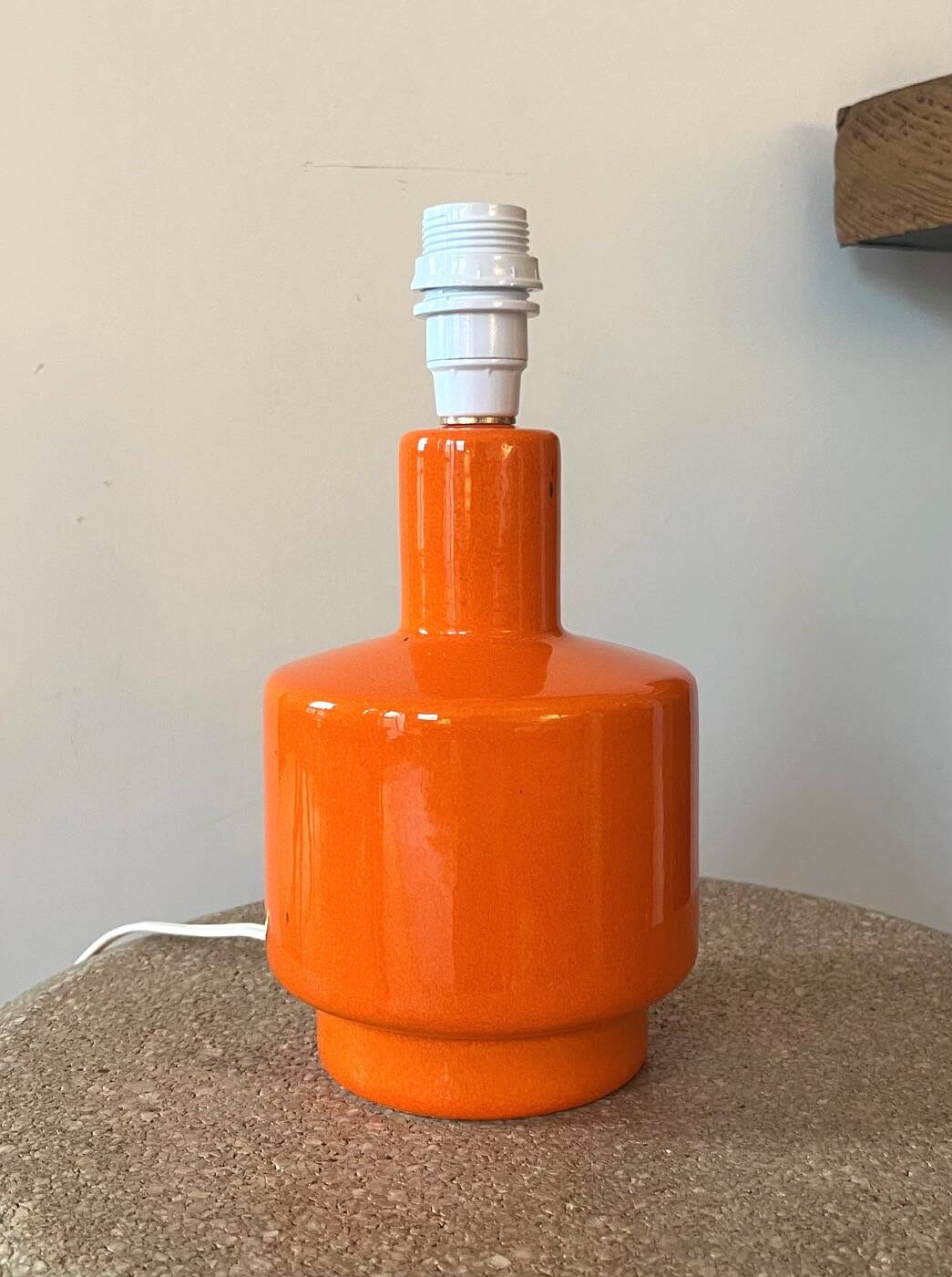 Vintage lamp - orange ceramic - 1970 - handmade shade.