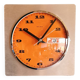 Vintage formica clock square silent wall pendulum "BC Paris silver orange"