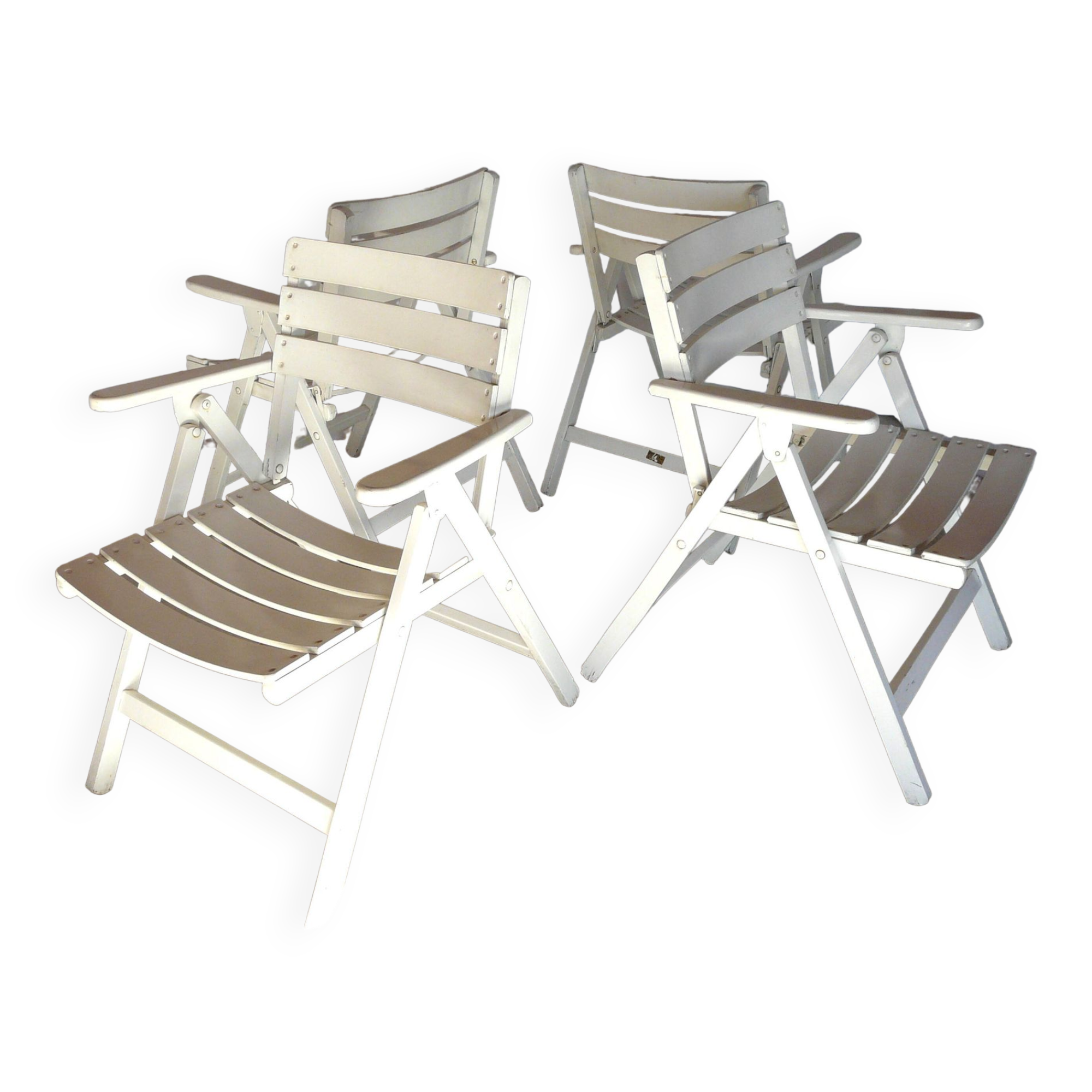 Four vintage wooden garden armchairs from the 1950s