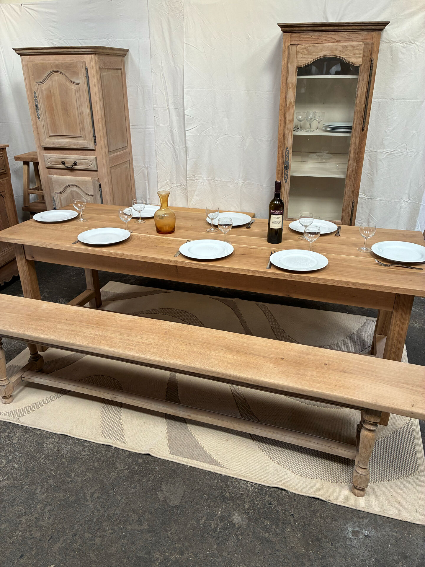 Table de ferme en chêne massif avec tiroir