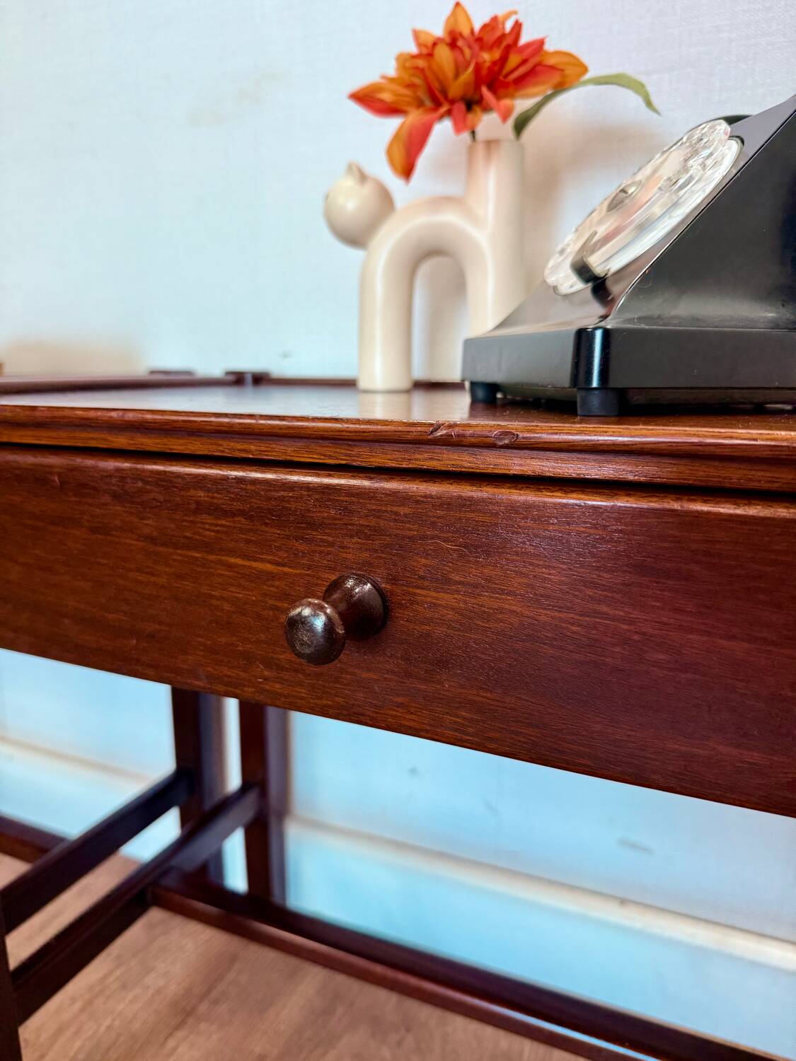 Pair of walnut bedside tables designed by Jacques Hauville for Roche Bobois.