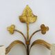 Pair of Italian wall lights with 2 gold leaf gilded arms. 70s 80s