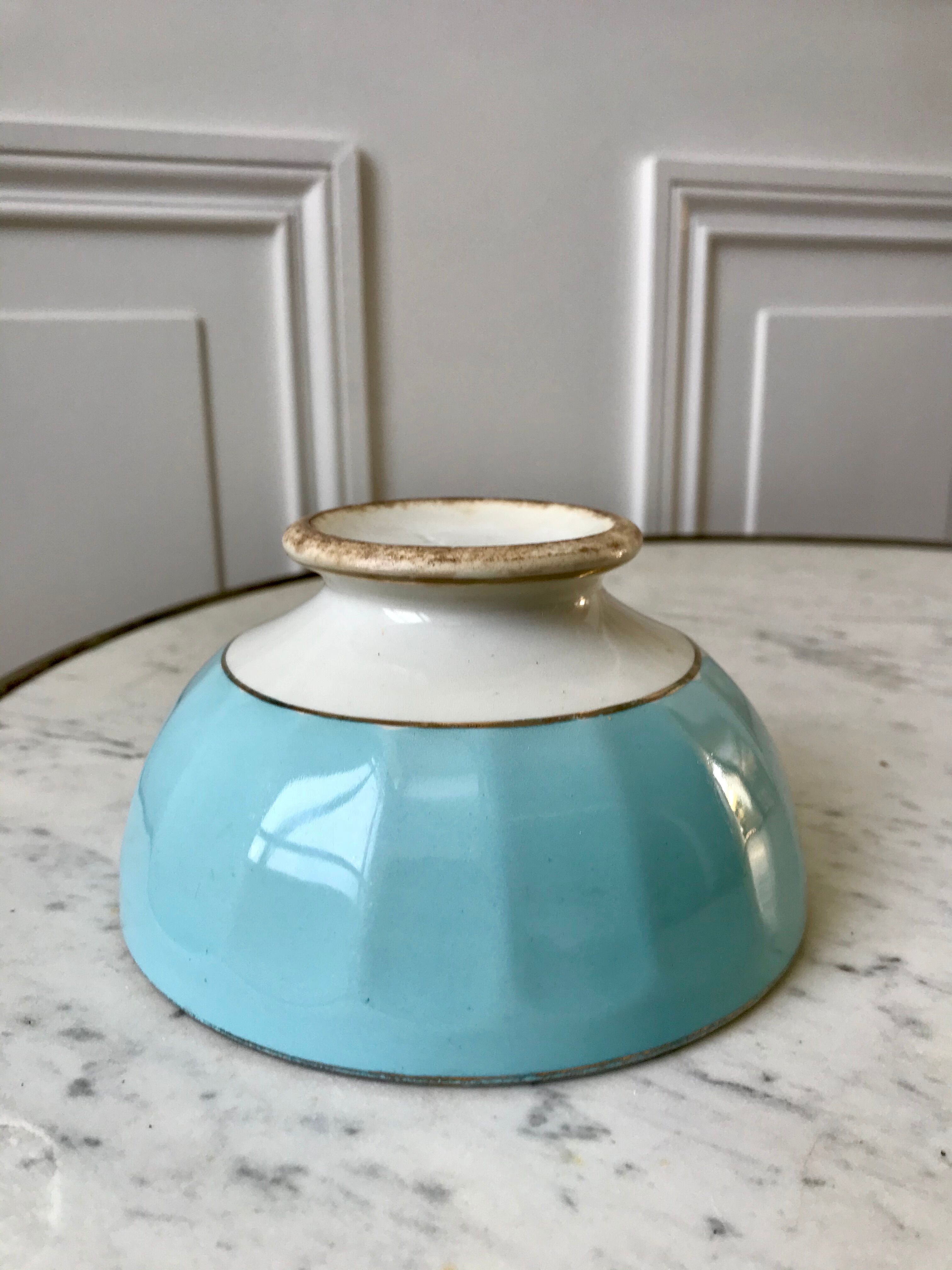 earthenware bowl Moulins des Loups sky blue and edging 40s-50s