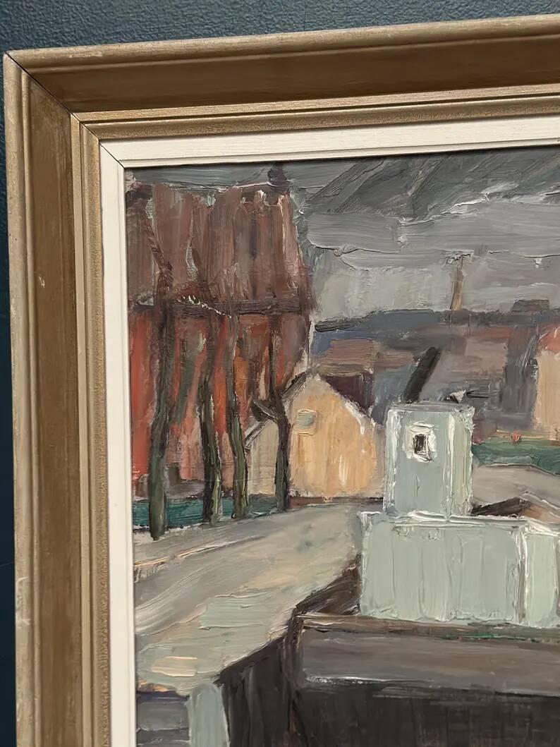 Original Swedish Oil on Canvas –“Harbour” by Georg Andersson – Signed – Vintage & Framed – 52 × 40 cm (20.4" x 15.7")