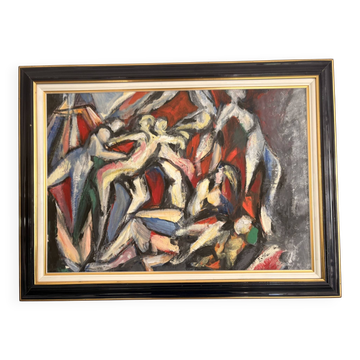 Tableau Peinture huile Toile Cubiste Cubisante Scène Figurative Danse