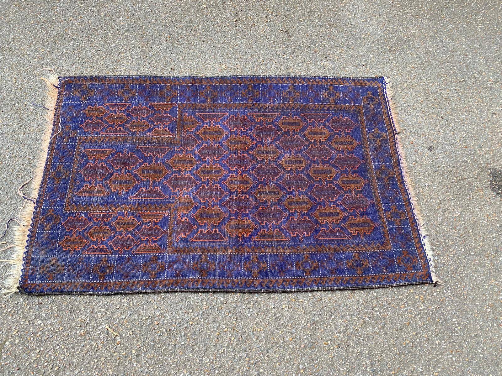 Persian wool rug in burgundy blue 130x85