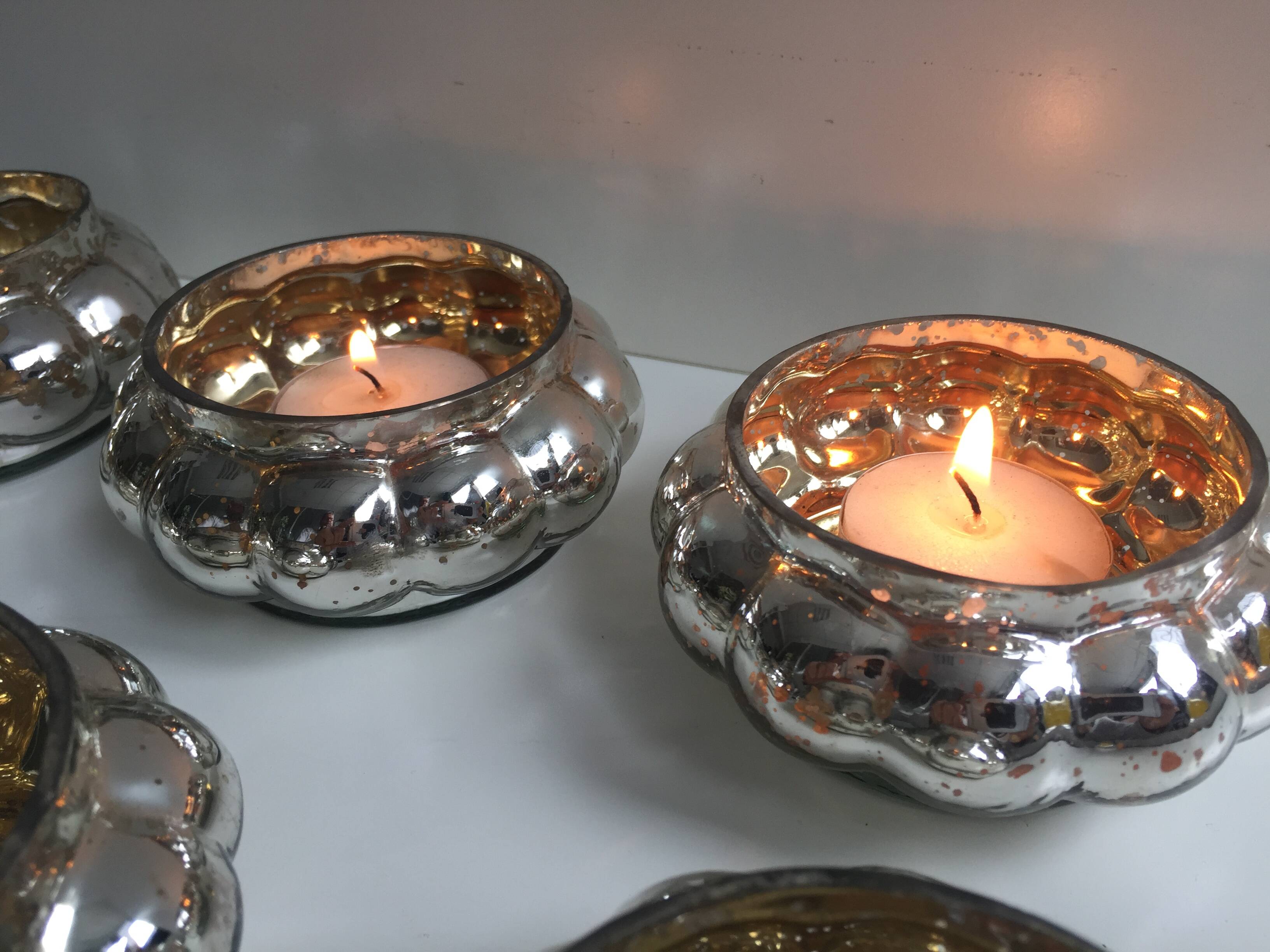 Set of 6 Mercurized Silver Glass Tealight Holders