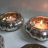 Set of 6 Mercurized Silver Glass Tealight Holders