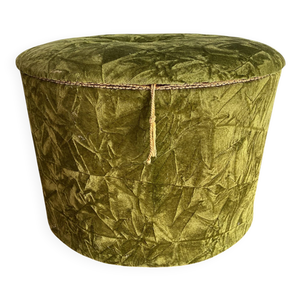 Pouf coffre en velours vert, années 60