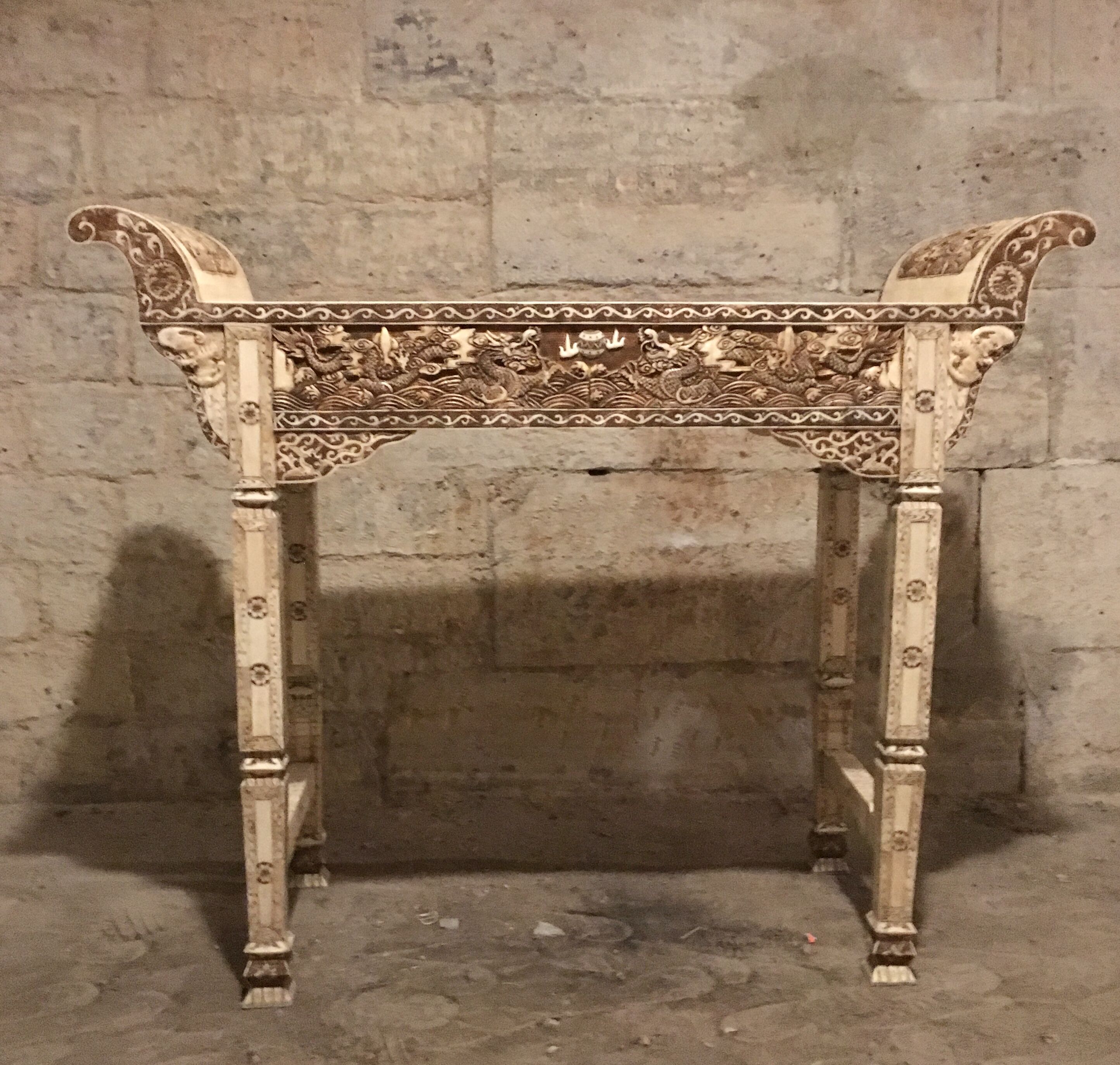 Console carved in wood and white bone