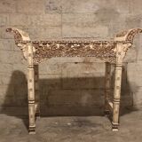 Console carved in wood and white bone