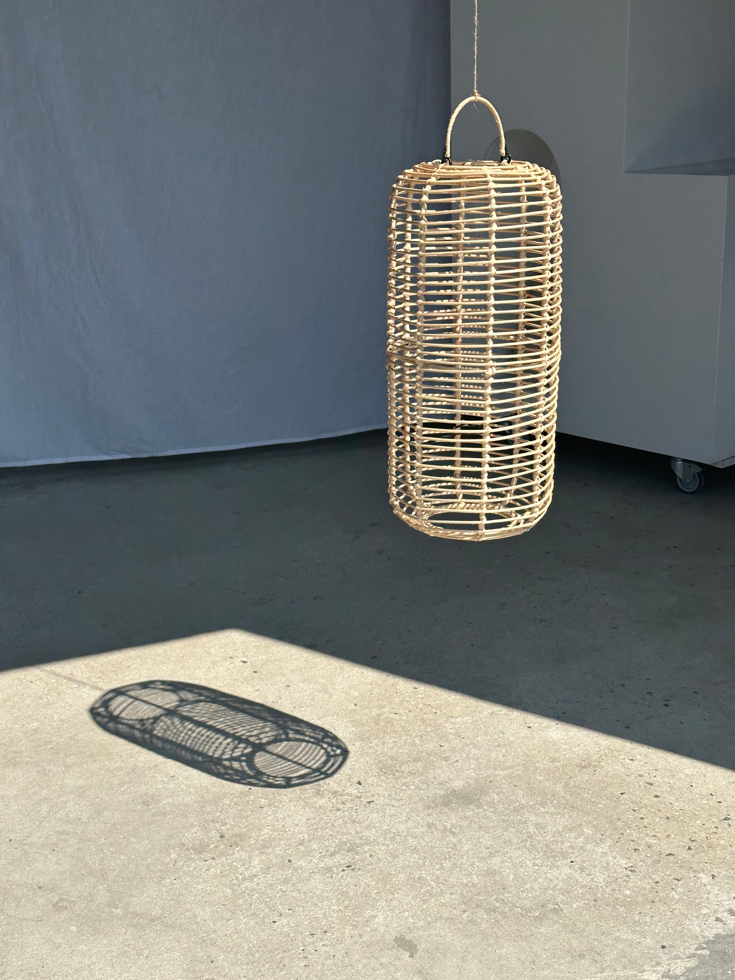 Large lantern-shaped rattan pendant lamp H50 D24