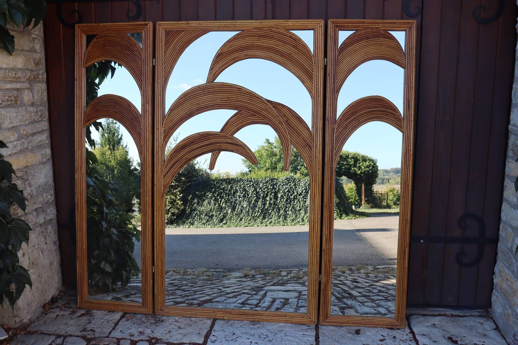 Bamboo Palm Mirror Screen by Vivaï Del Sud Italy 1970