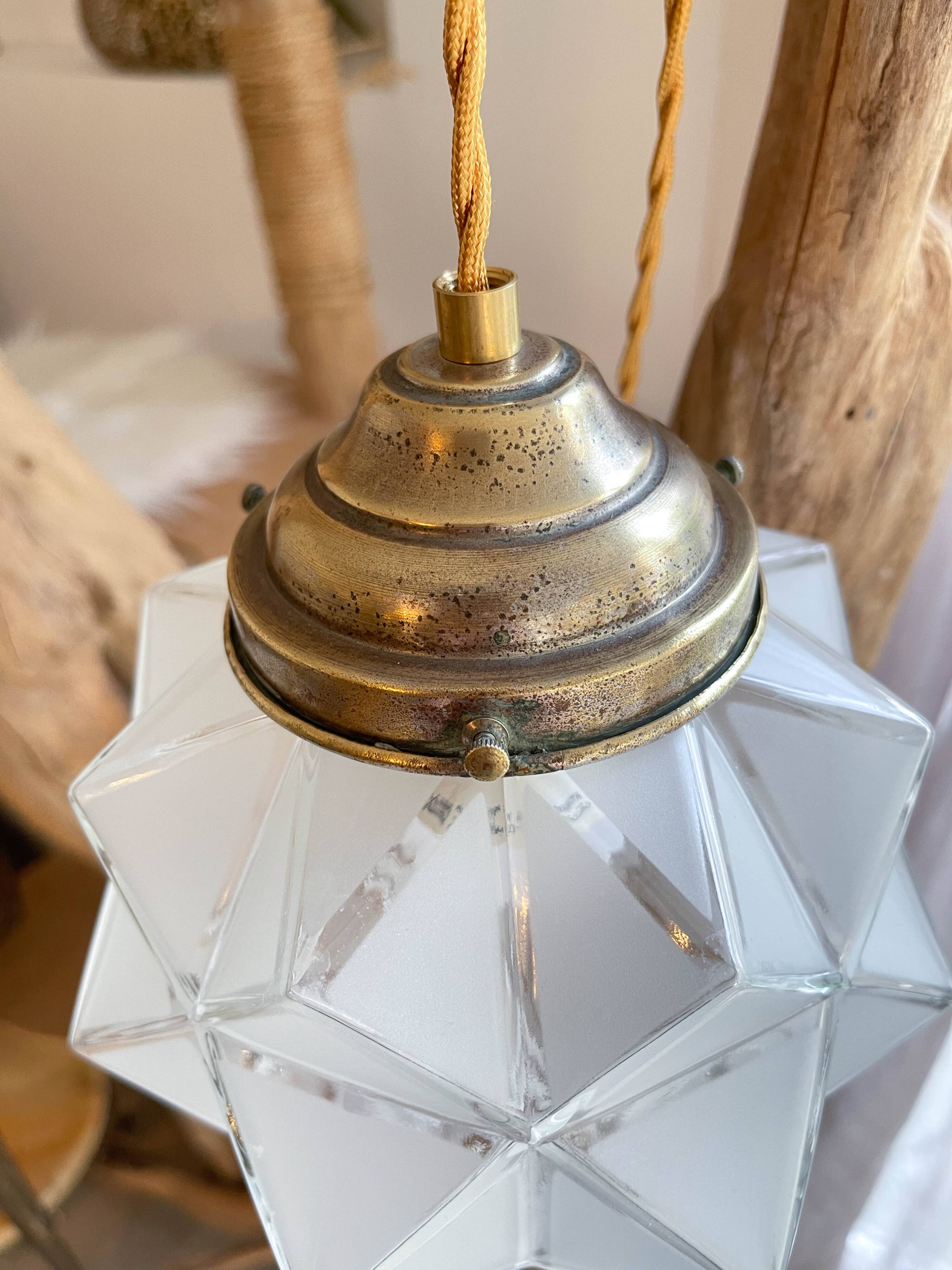 Vintage frosted glass lamp, Art Deco star shape, customizable