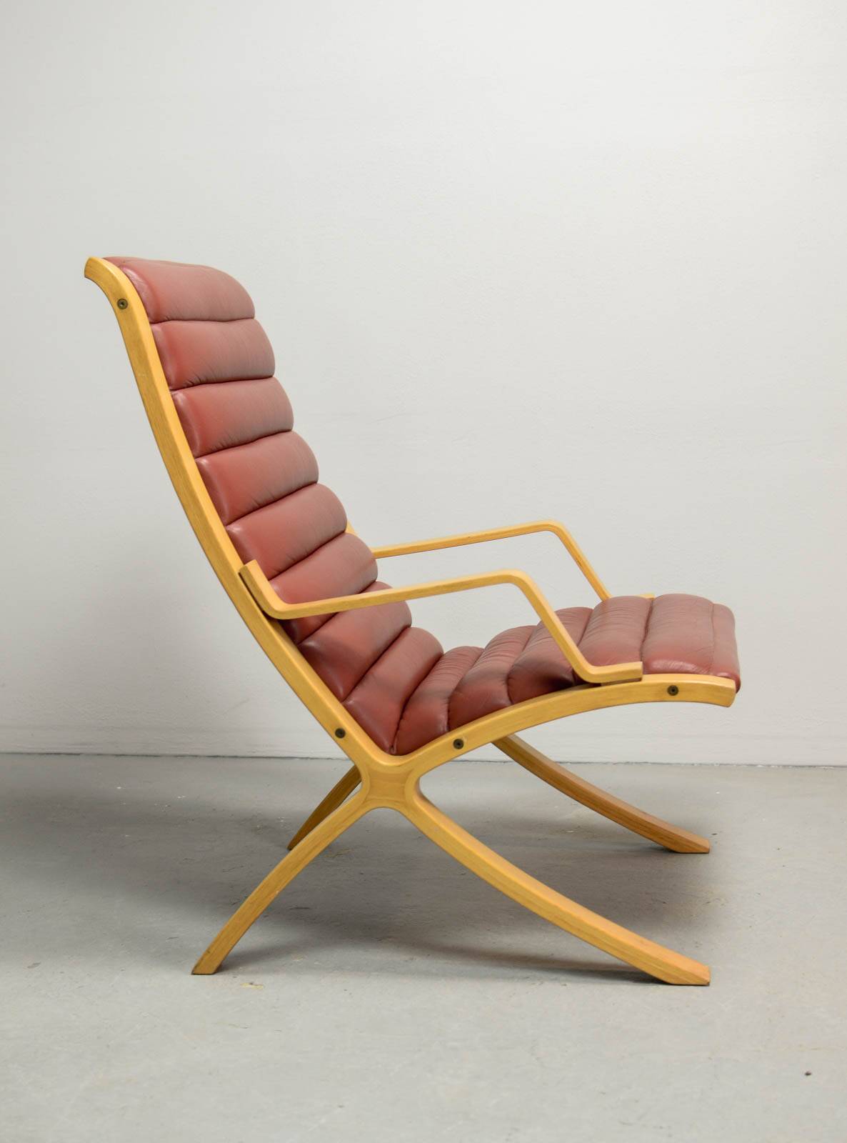 Padded Red Leather High Back AX Lounge Chairs by Hvidt and Molgaard Nielsen