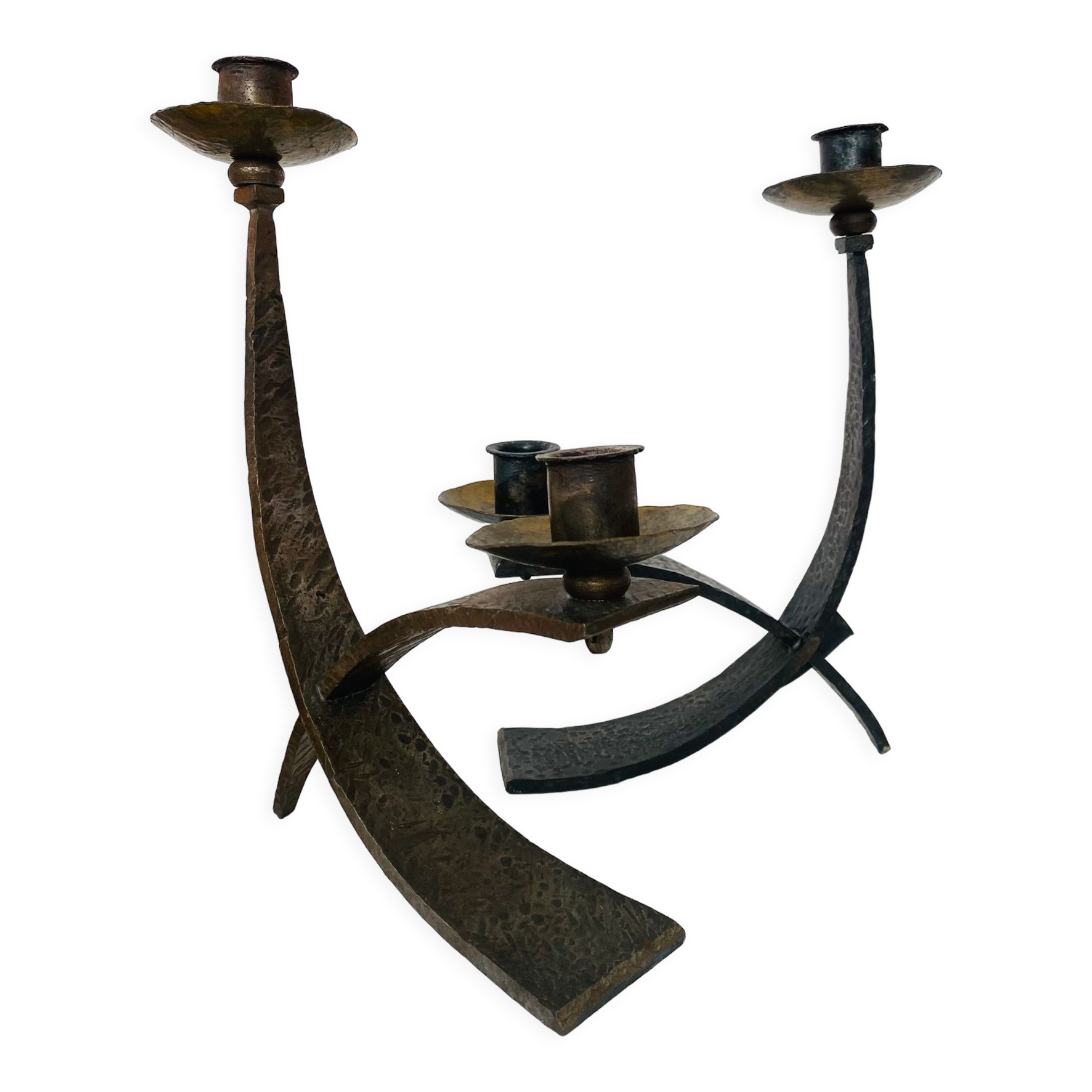 Hammered steel candle holder