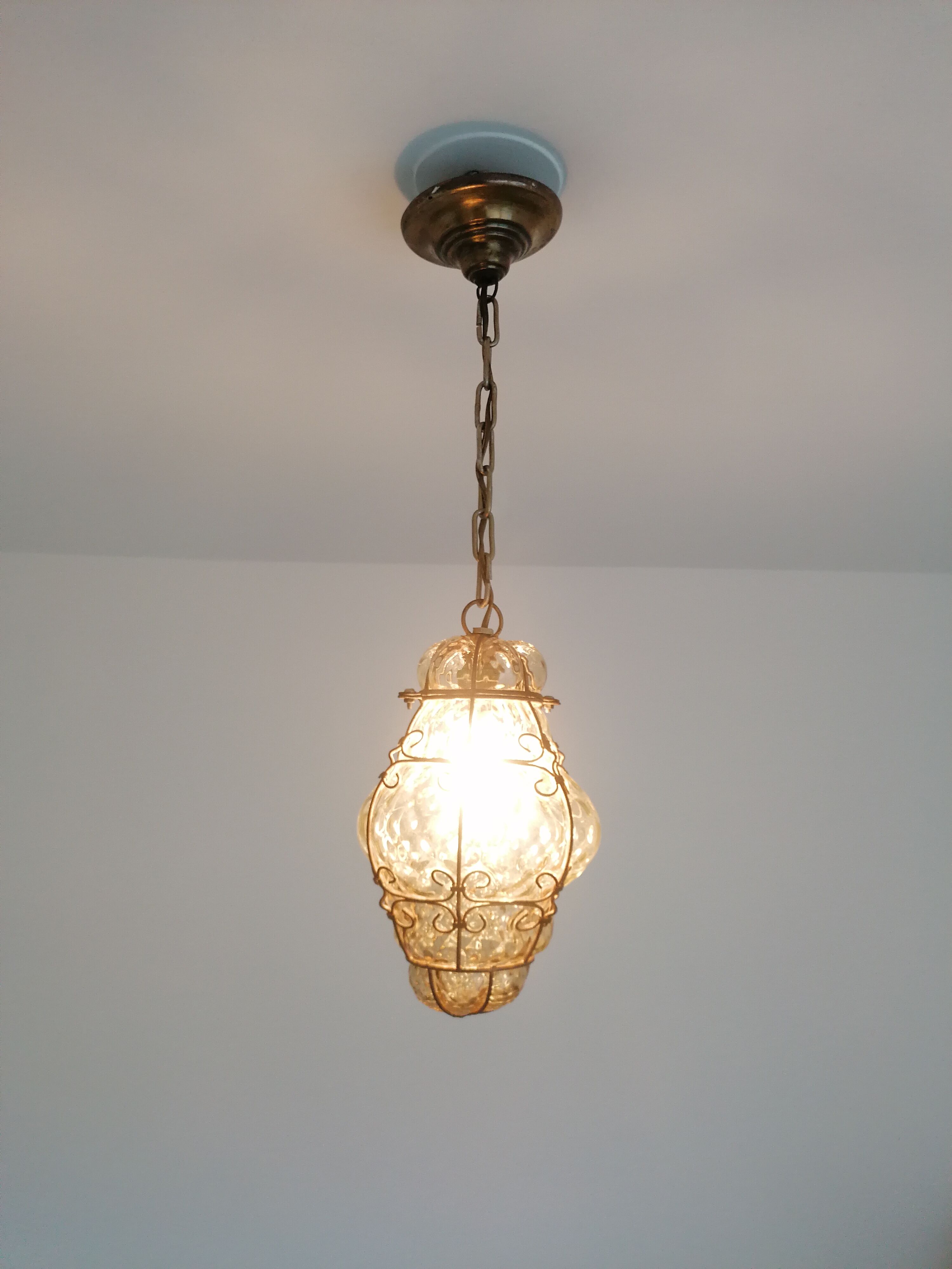 Venetian Lantern - Murano Glass blown in its metal cage CIRCA 1940