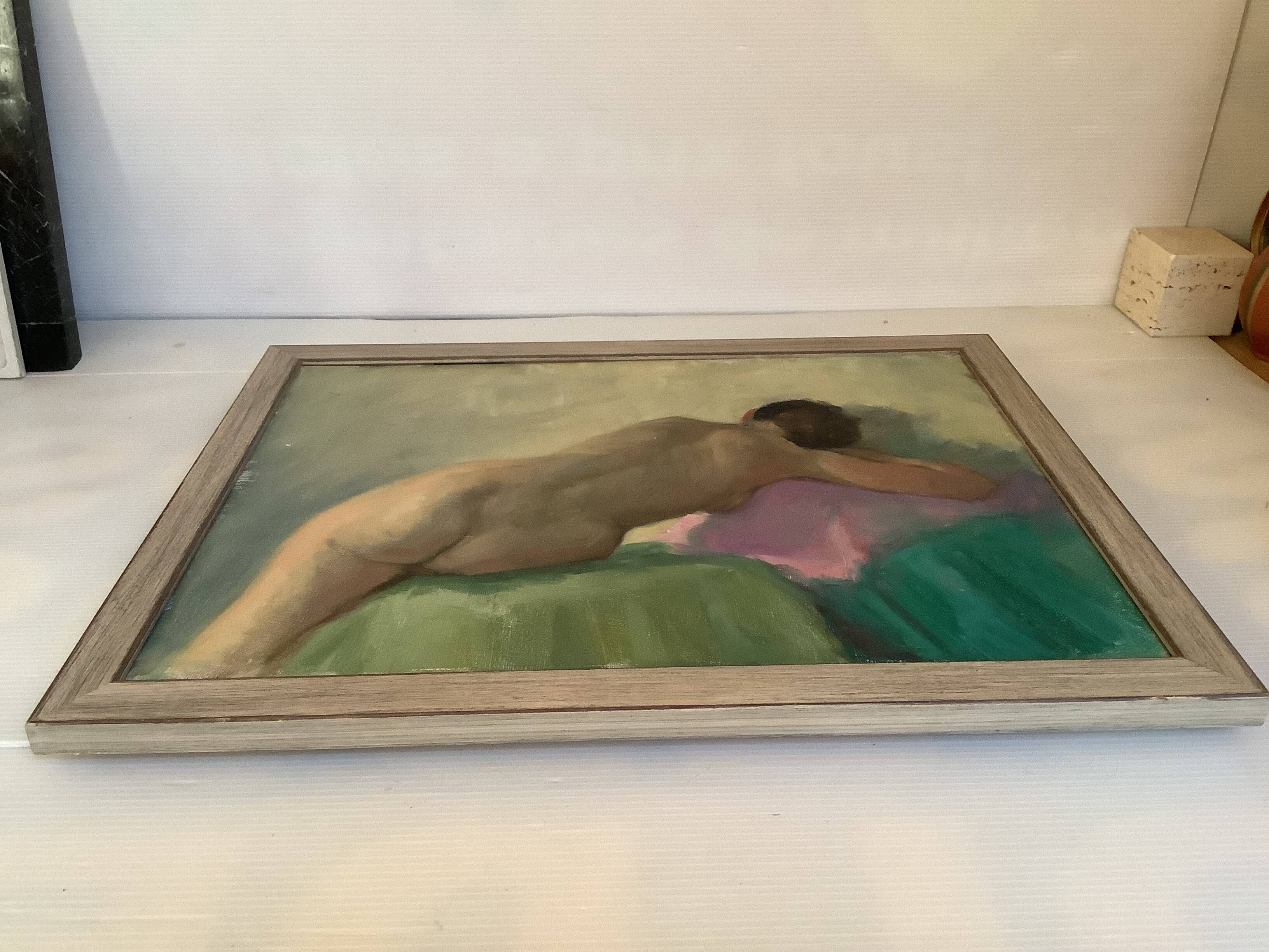 Nude woman lying down, oil on canvas.