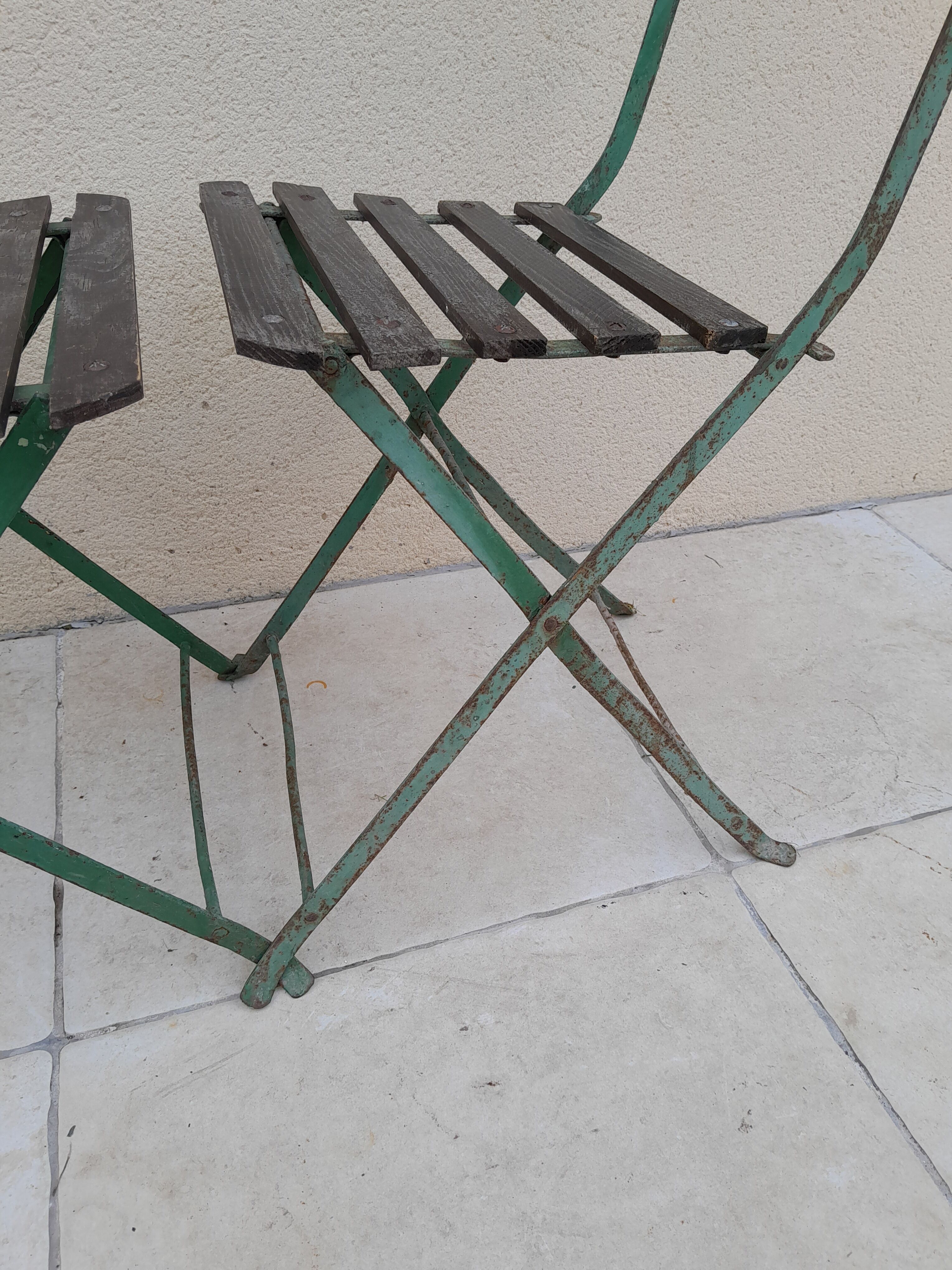 Paire de chaises de bistrot  jardin pliable ancienne