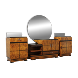 Bedside tables and mirror in sycamore burl