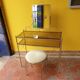 Vintage hairdresser 1950s brass and glass with mirror and matching seat
