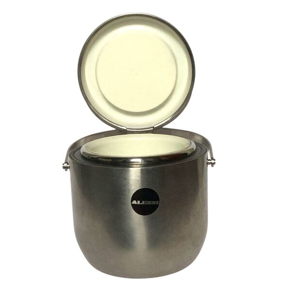 Seau à glace vintage Alessi avec couvercle mécanique conçu par Anselmo Vita