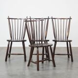 Set of 4 vintage wooden De Ster Gelderland design spindle chairs