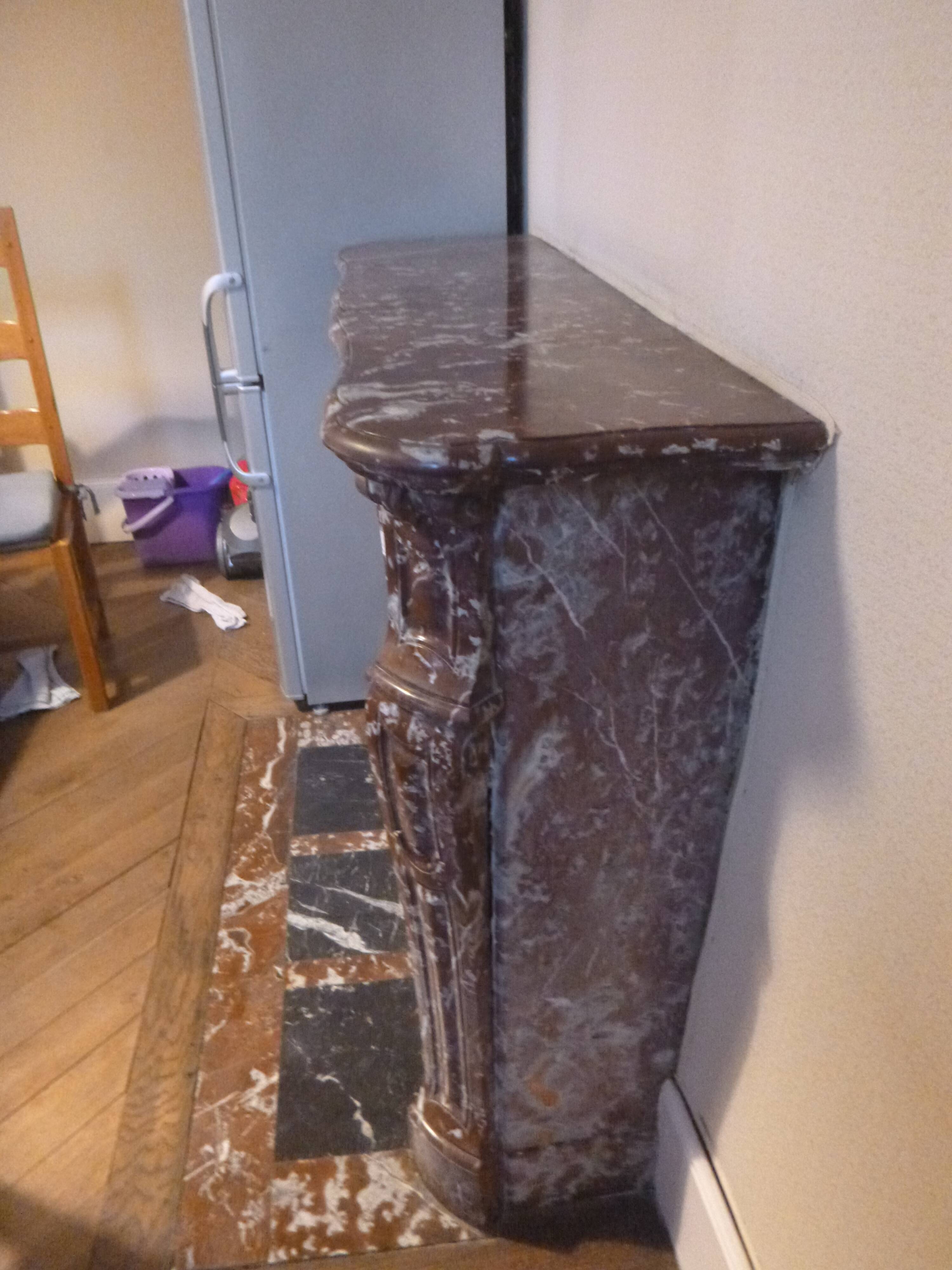 Red marble fireplace