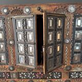 Antique wedding furniture from Rajasthan in carved wood, with inlays.