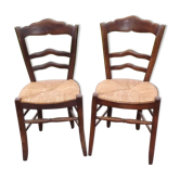 Paire de Chaises Anciennes Paillées bois fruitier